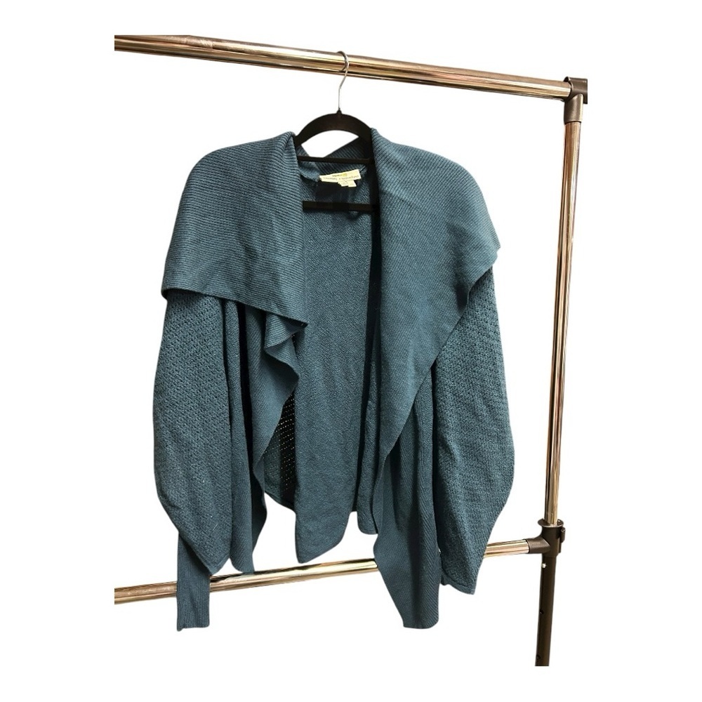 Lacoste + Malandrino Women's Teal Open-Front Merino Extra Fine Wool Sweater XS